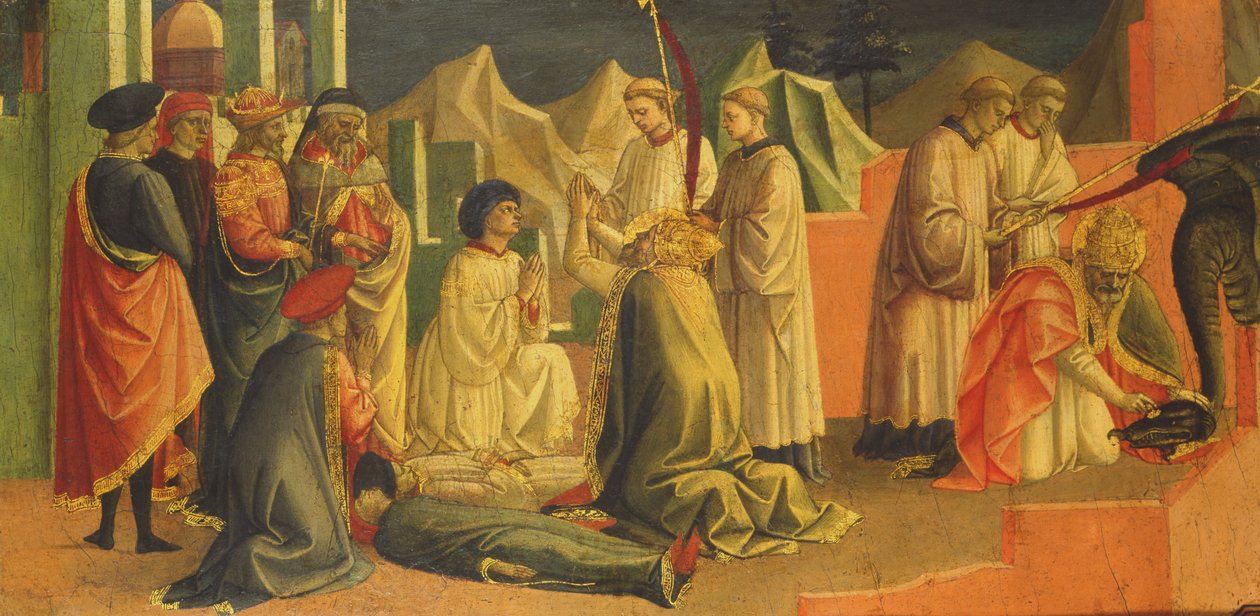 Pyhän Sylvesterin tarina (tempera paneelissa) tekijältä Francesco di Stefano Pesellino