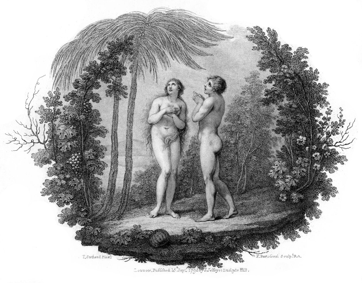 Adam ja Eeva, 1796. tekijältä Francesco Bartolozzi