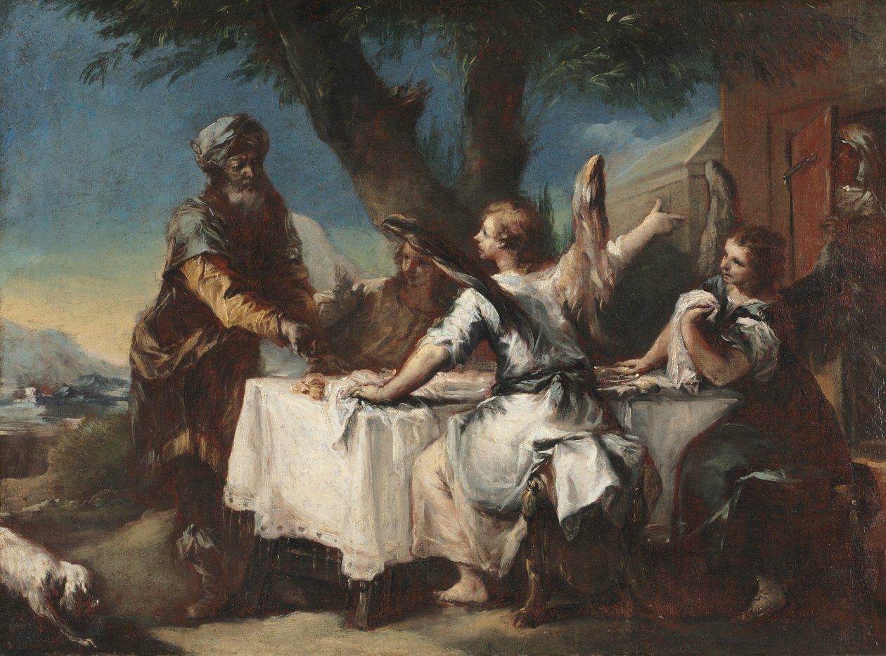 Abraham toivottaa tervetulleeksi kolme enkeliä, 1750-luku. tekijältä Francesco Guardi