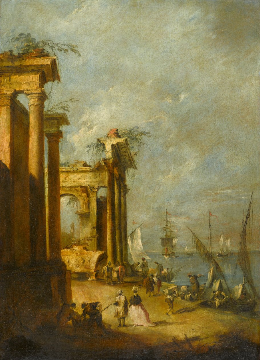 Roomalaiset rauniot Laguunin lähellä, n.1765-1775 tekijältä Francesco Guardi