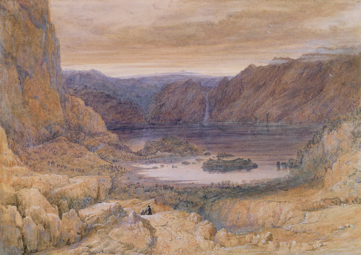 A Mountain Lake, Norja, n. 1827 (wc ja guassi paperilla) tekijältä Francis Danby