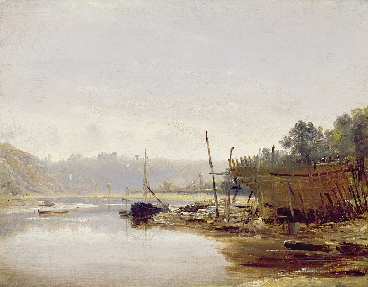 Venerakennus lähellä Dinania, Bretagnen, n. 1838 (öljy paperille paneelissa) tekijältä Francis Danby