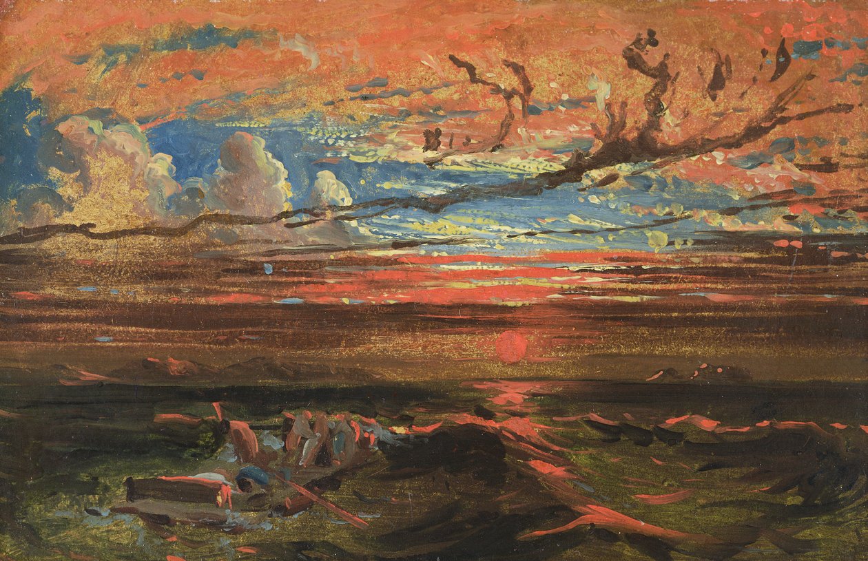 Auringonlasku merellä myrskyn jälkeen (öljy puristetun pahvin päälle) tekijältä Francis Danby