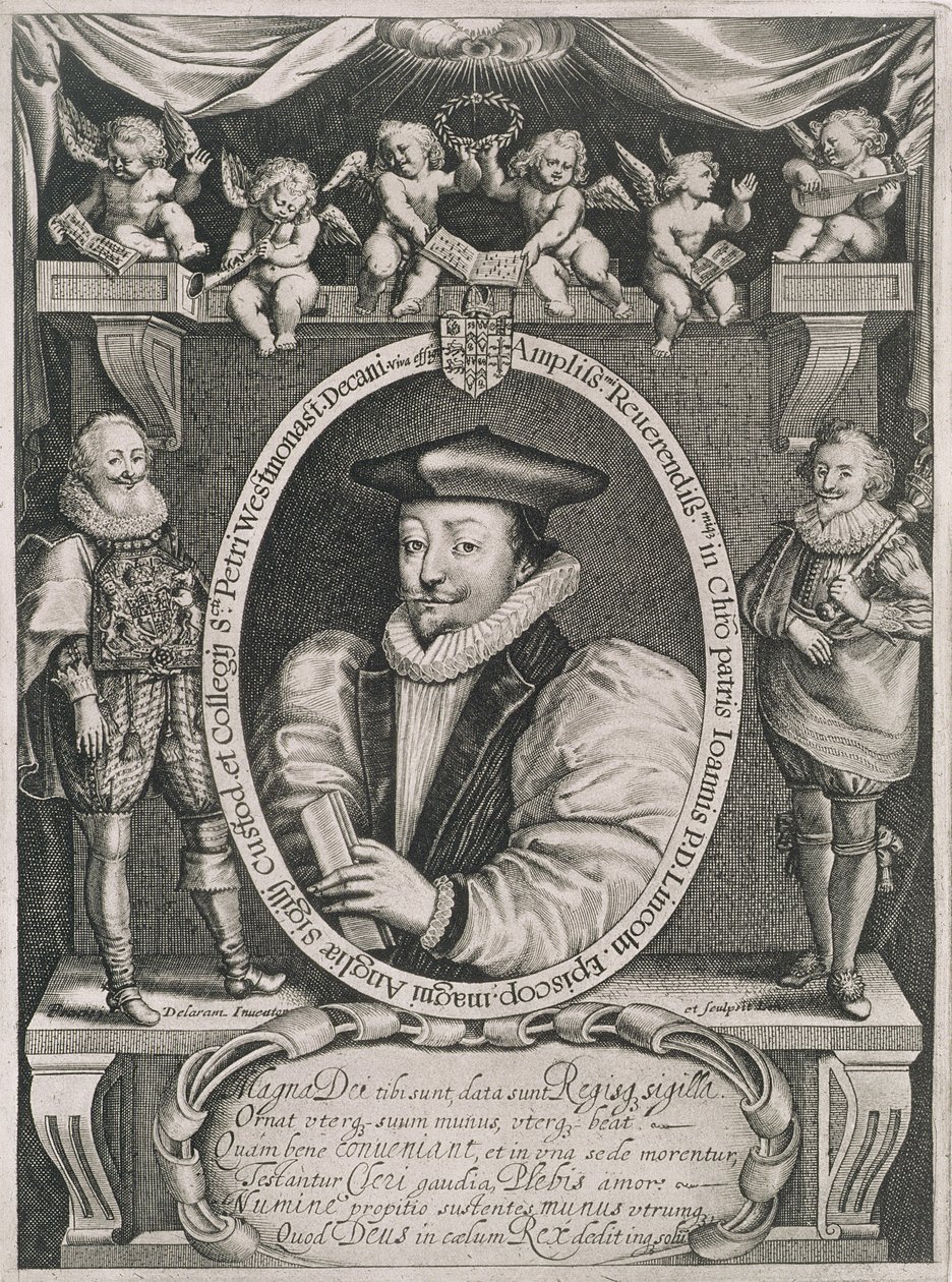 John Williamsin (1582-1650) Lincolnin piispan ja Westminsterin dekaanin muotokuva, taiteilijan kaivertama, n. 1621 tekijältä Francis Delaram