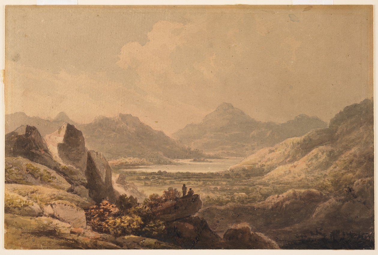 Järvimaisema (Killarney), 1800-luvun alku (wc ja grafiitti paperilla) tekijältä Francis Nicholson