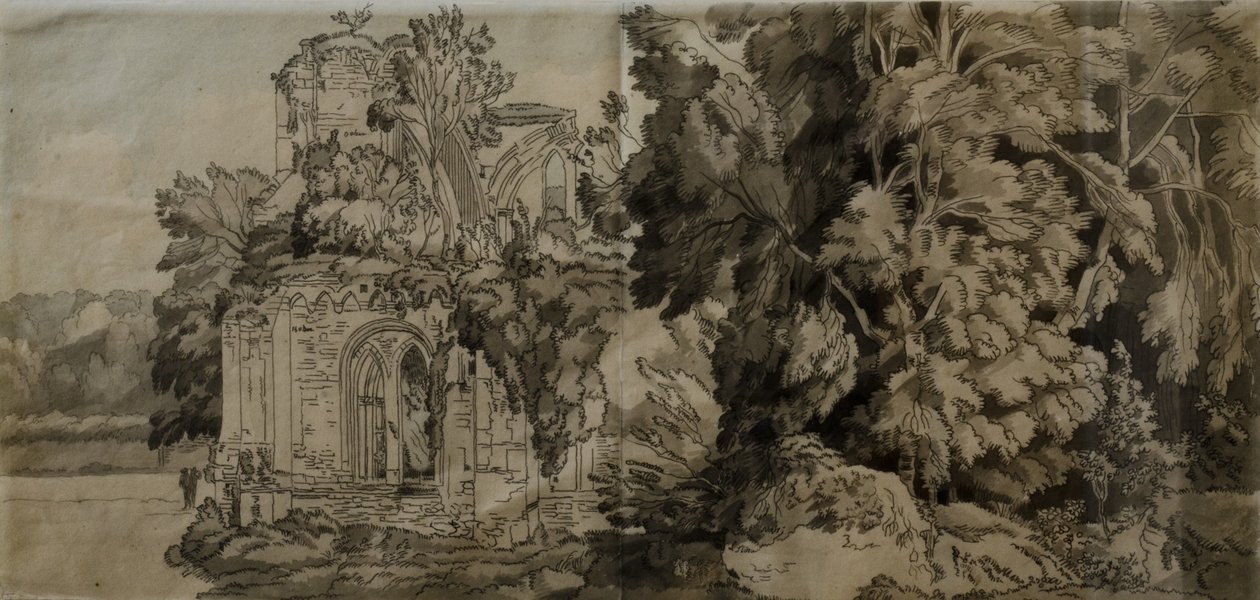 Netley Abbey (kynä ja muste pesulla paperille) tekijältä Francis Towne