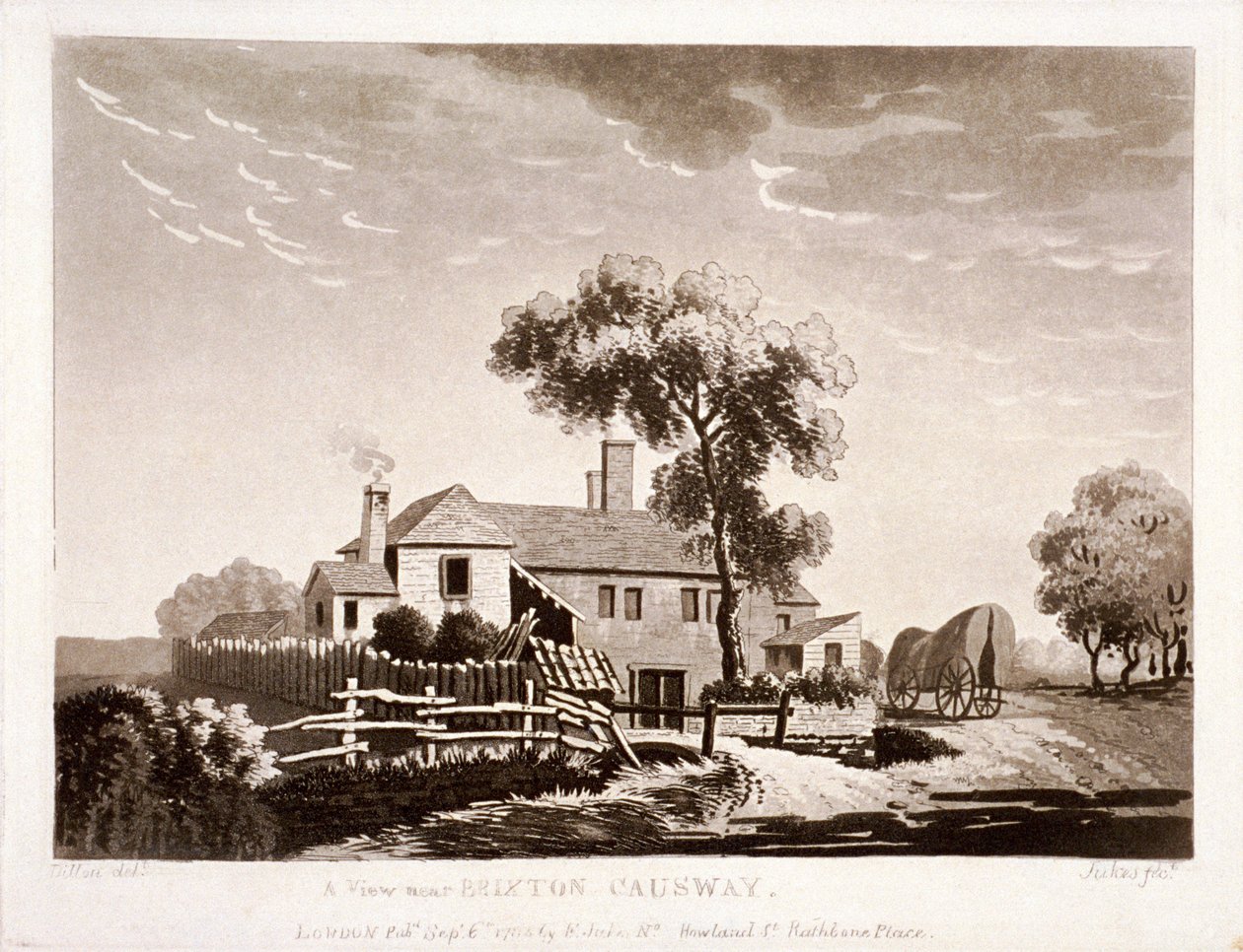 Näkymä lähellä Brixton Causewaytä, Lambeth, Lontoo, 1785 tekijältä Francis Jukes