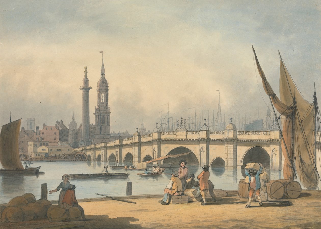 London Bridge ja Monument tekijältä Francis Nicholson
