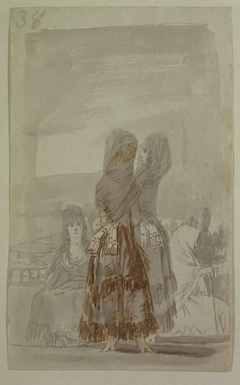 Majoja paraati paseolla (harmaa ja musta lyijykynä paperille) tekijältä Francisco de Goya