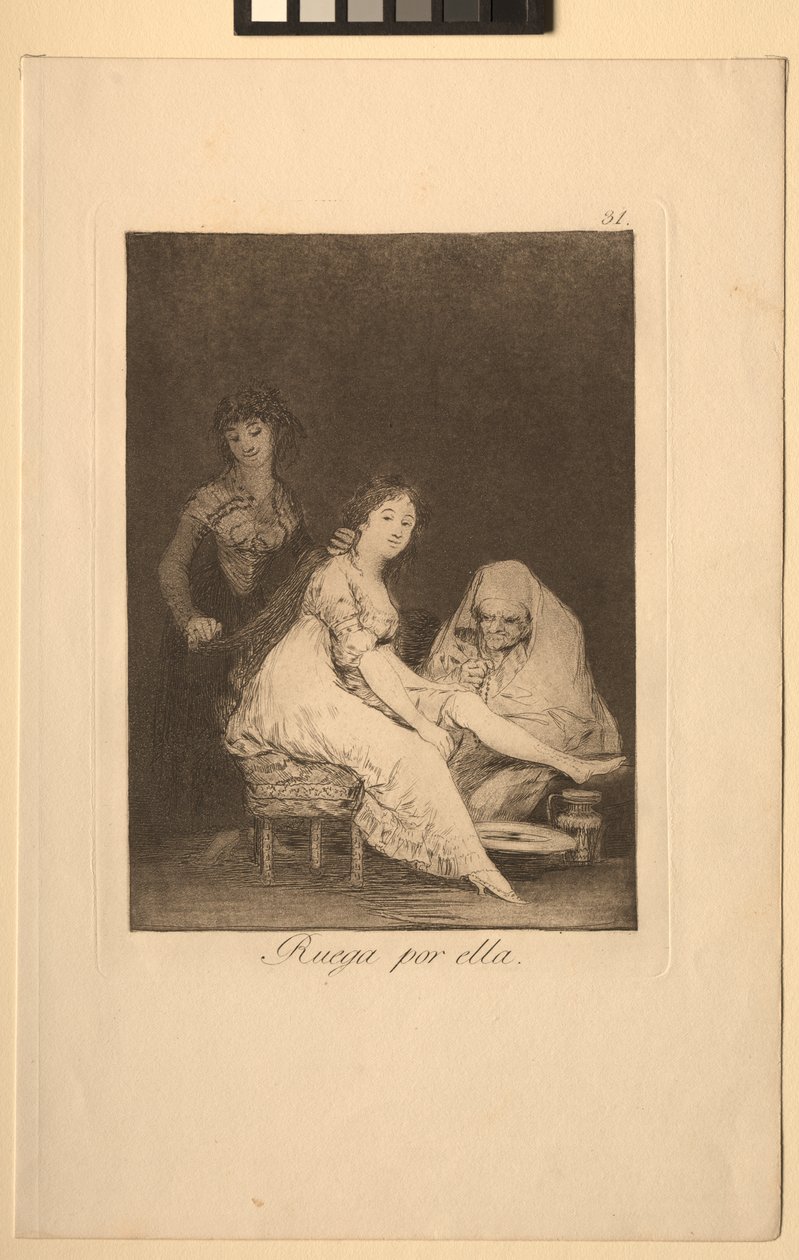 Caprichos: Hän rukoilee hänen puolestaan. tekijältä Francisco de Goya