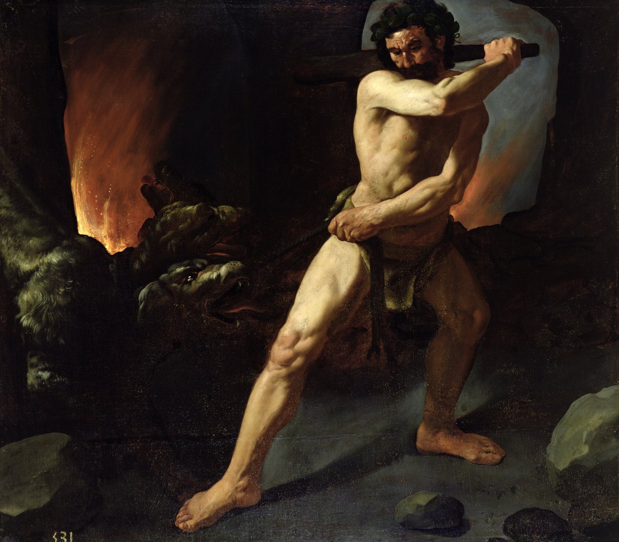 Herkules ja Cerberus, n. 1634 tekijältä Francisco de Zurbaran