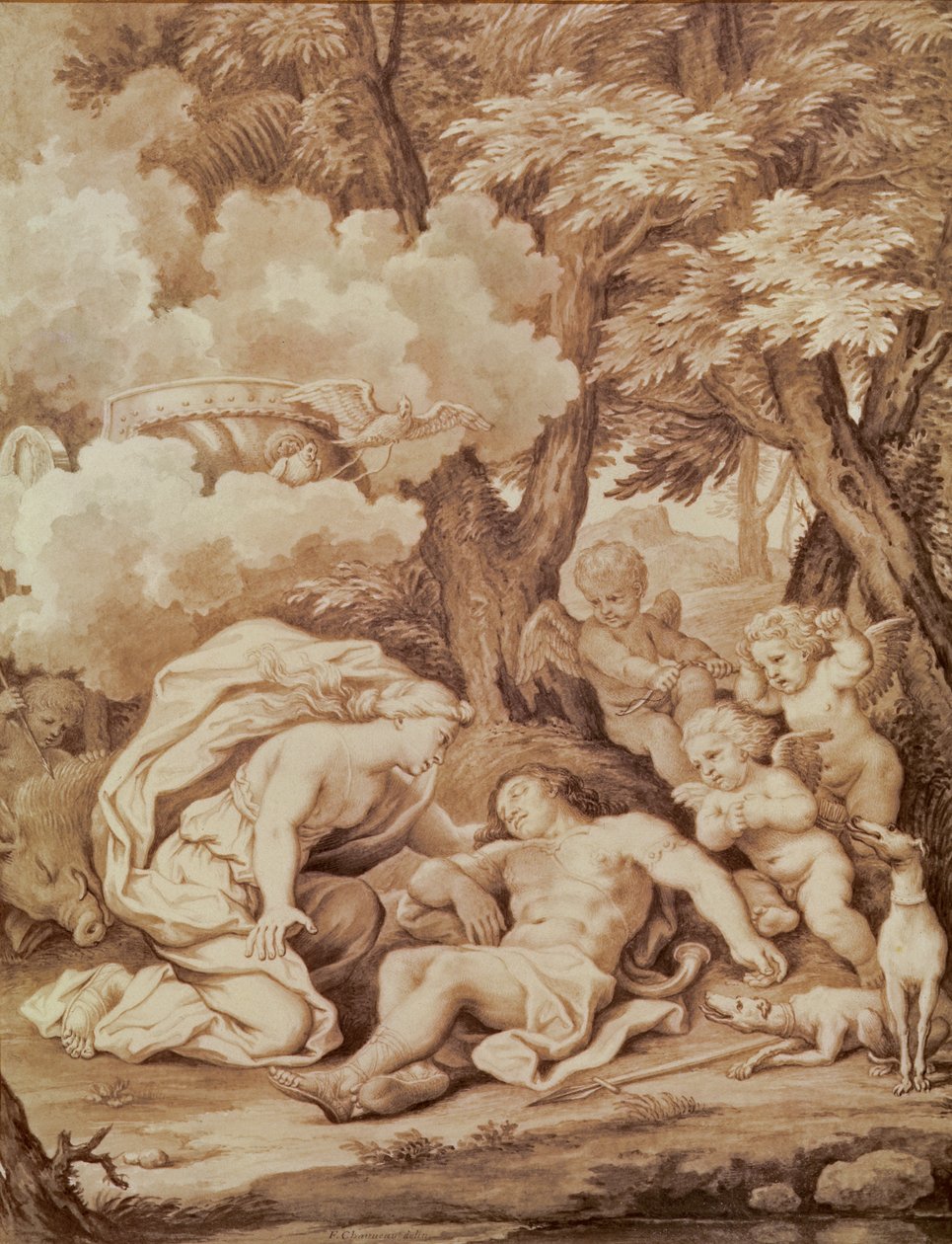 Venus löytää Adoniksen, Jean de La Fontainen (1621-95) teoksesta 