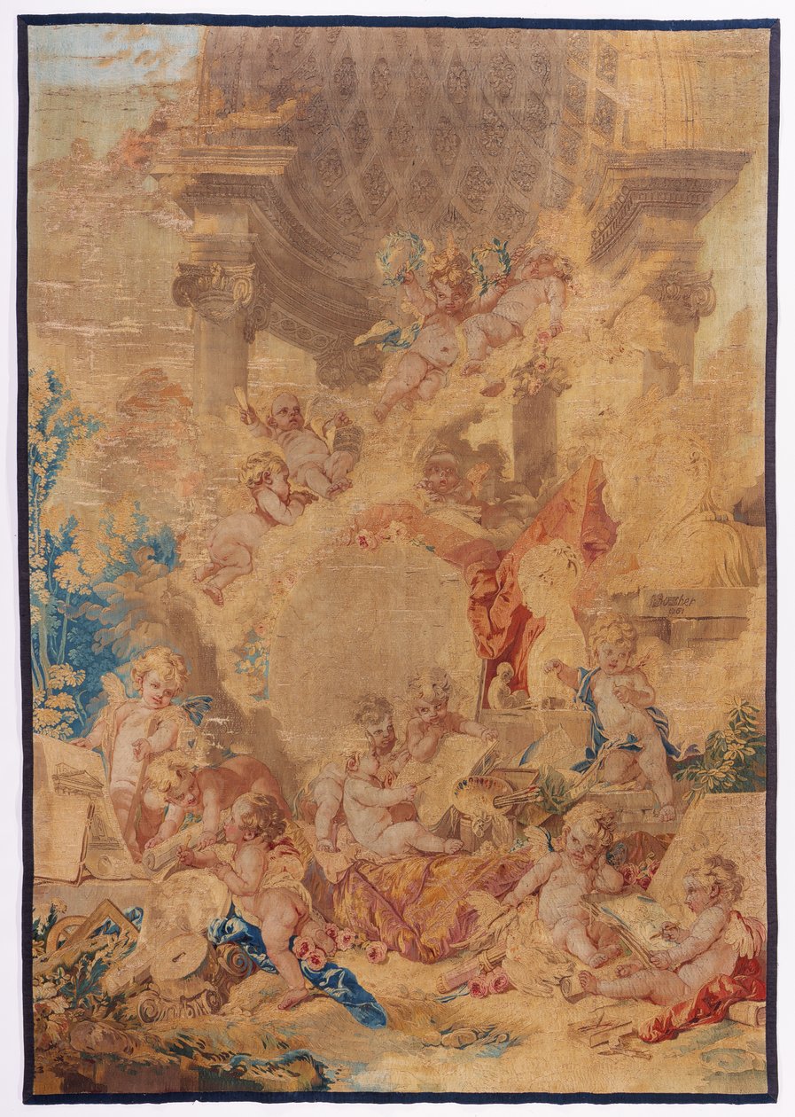 Les genies des Arts, 1761 (villa ja silkki) tekijältä Francois after Boucher