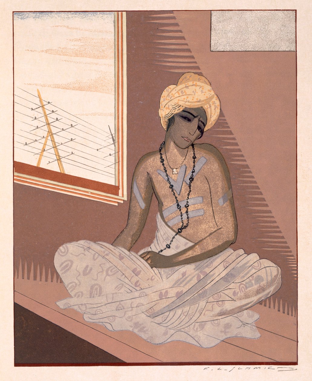 Kuvitus "Kim", kirjoittanut Rudyard Kipling, pubi. 1930 tekijältä Francois Louis Schmied