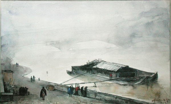 Seine, 1843 (wc paperilla) tekijältä Francois Marius Granet