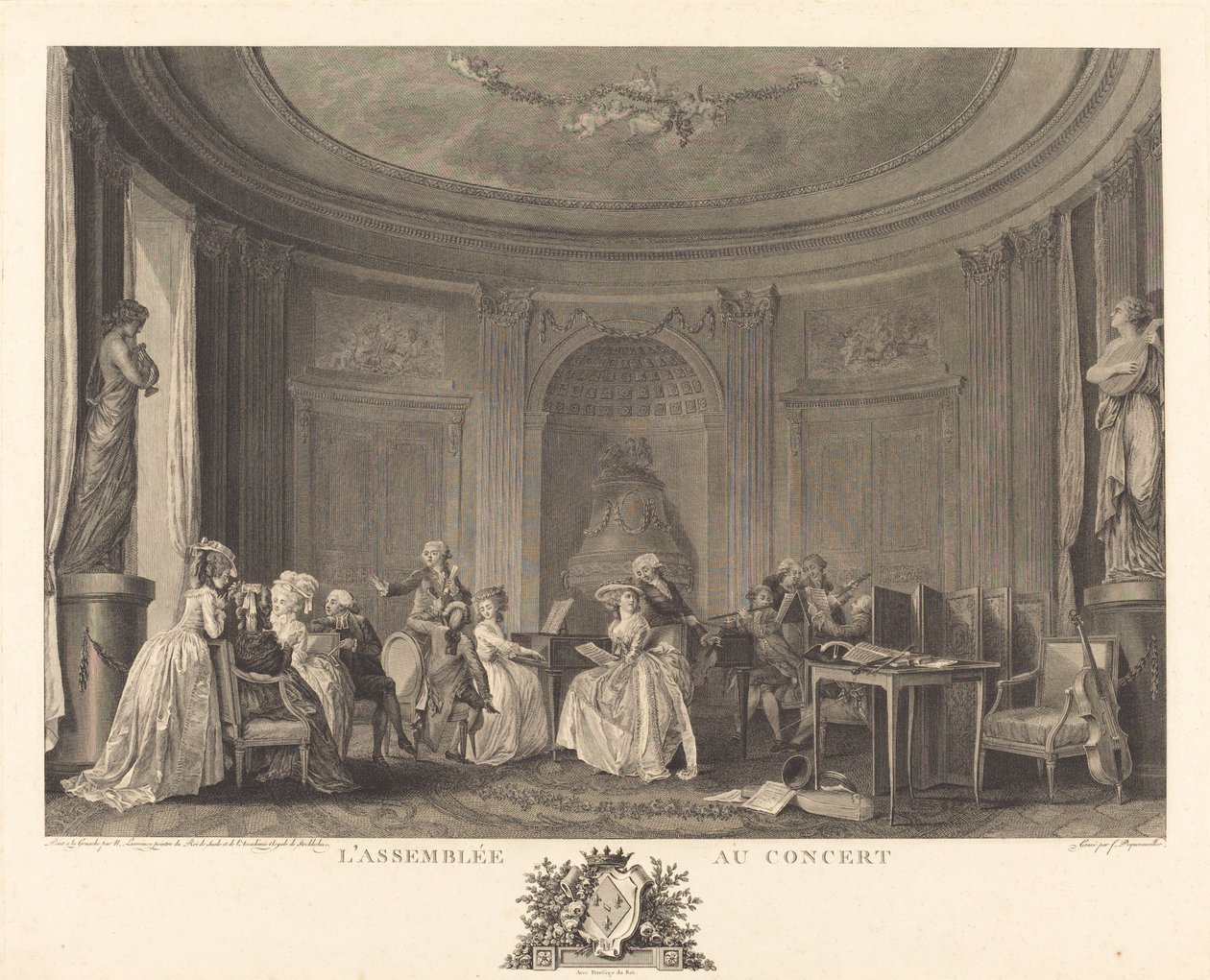 Kokoontuminen konsertissa tekijältä Francois Nicolas Barthelemy Dequevauviller after Nicolas Lavreince