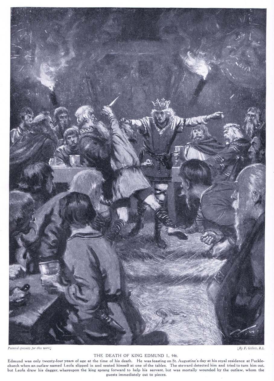 Kuningas Edmund I:n kuolema vuonna 946 jKr, 1920-luku. tekijältä Frank Gillett