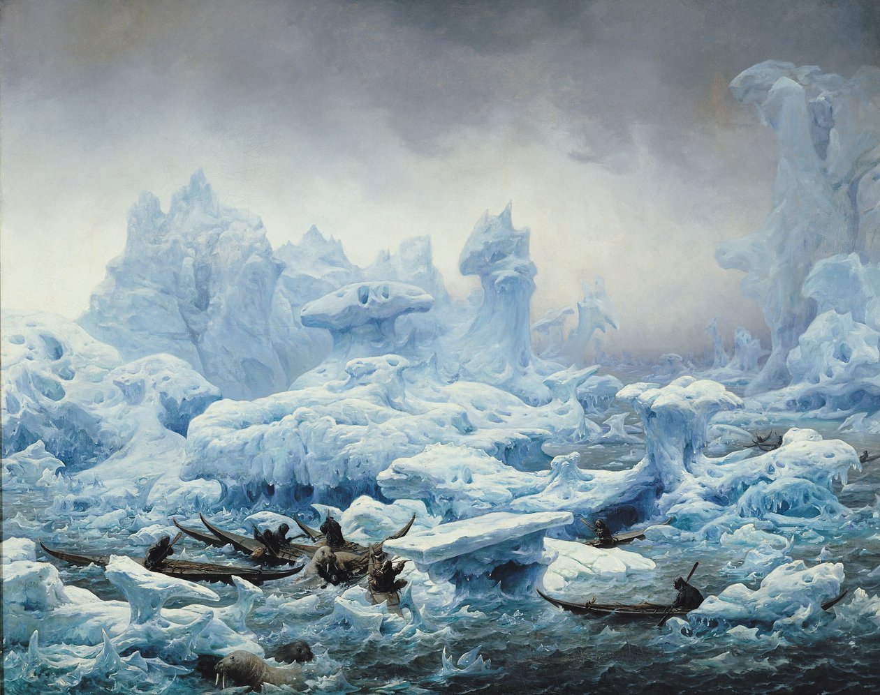 Fishing for Walrus in the Arctic Ocean, 1841  tekijältä François Auguste Biard