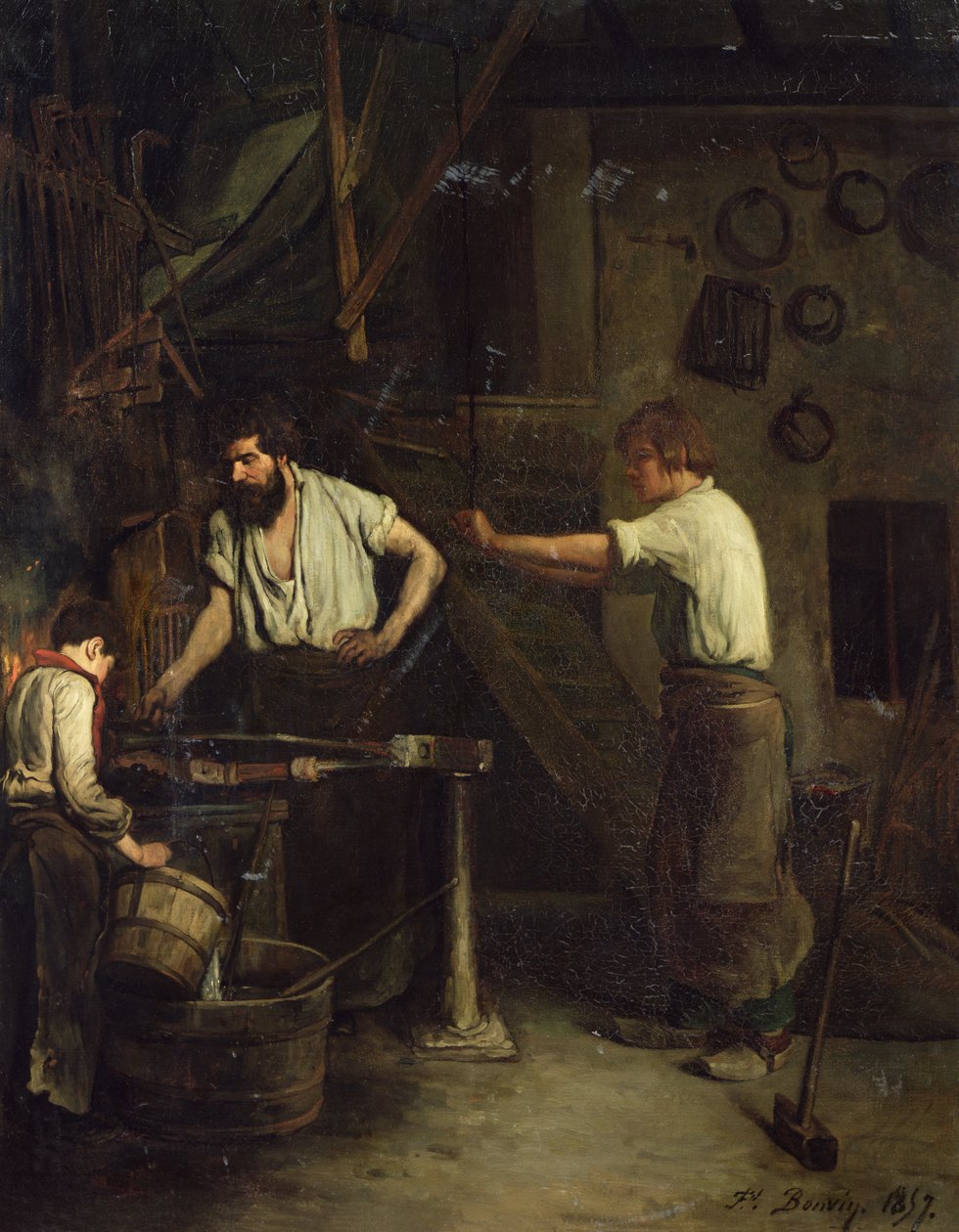 The Blacksmiths, Memory of Treport, 1857 finn tekijältä François Bonvin