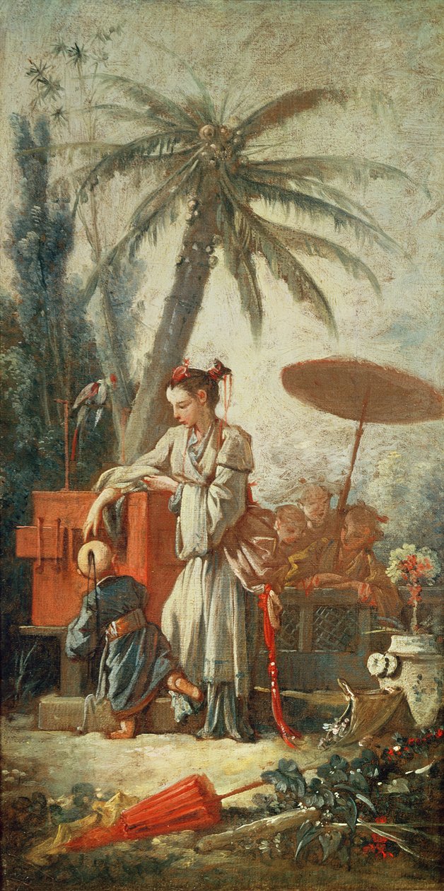 Chinese Curiosity, opiskelu kuvakudossarjakuvaa varten, n. 1742 tekijältä François Boucher