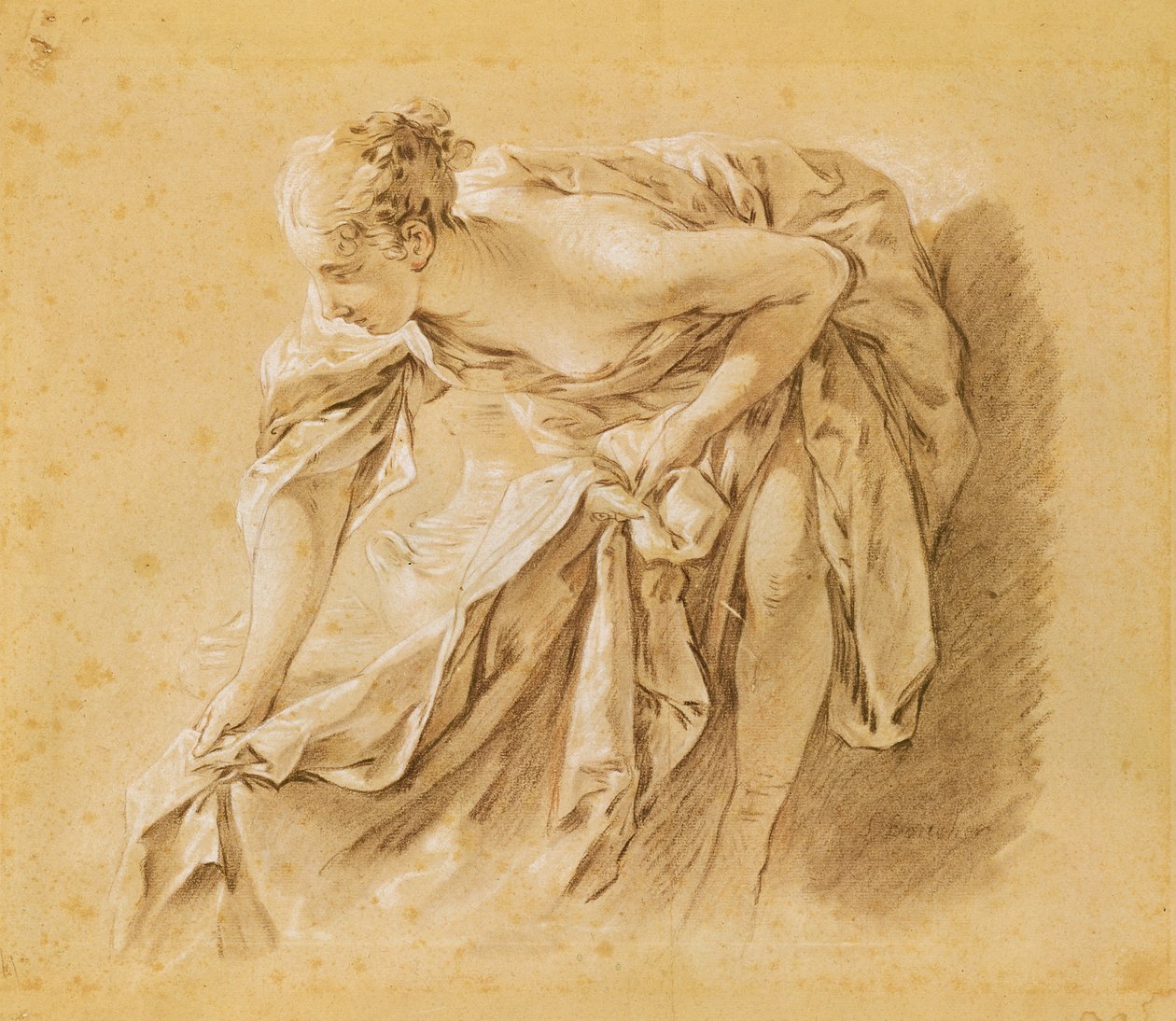 Osittain alaston nainen kylpemässä tekijältä François Boucher
