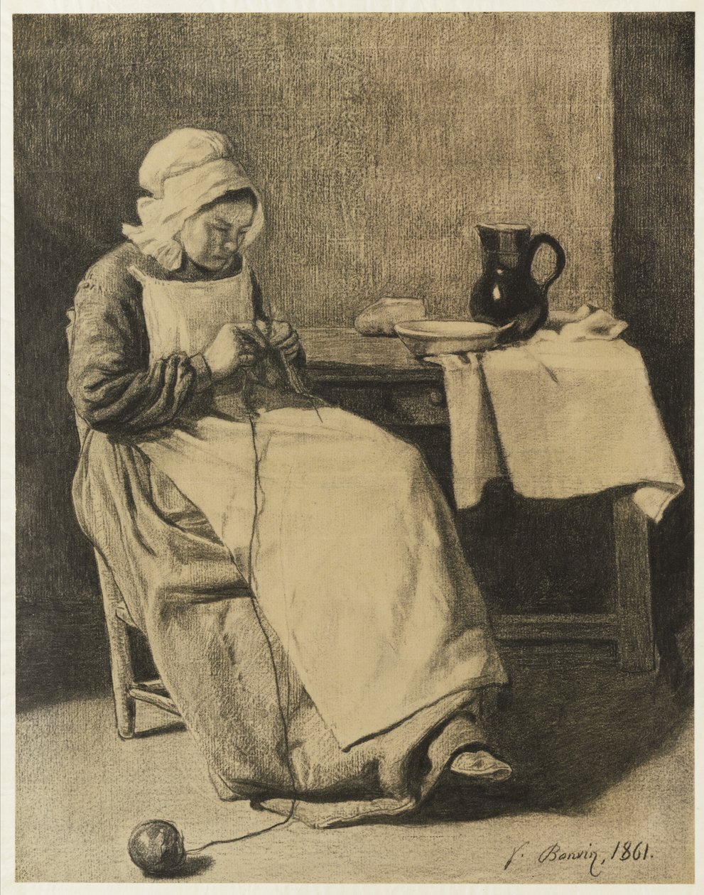 Palvelijaneulonta, 1861 tekijältä François Bonvin