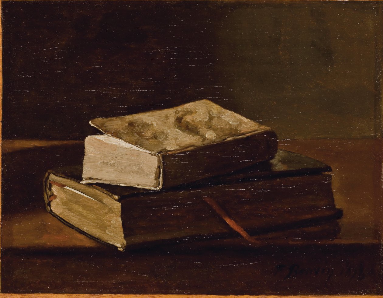 Asetelma kahdella kirjalla, 1858 tekijältä François Bonvin