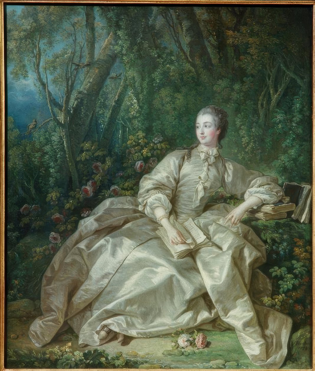 Madame de Pompadour im Freien sitzend. tekijältä François Boucher