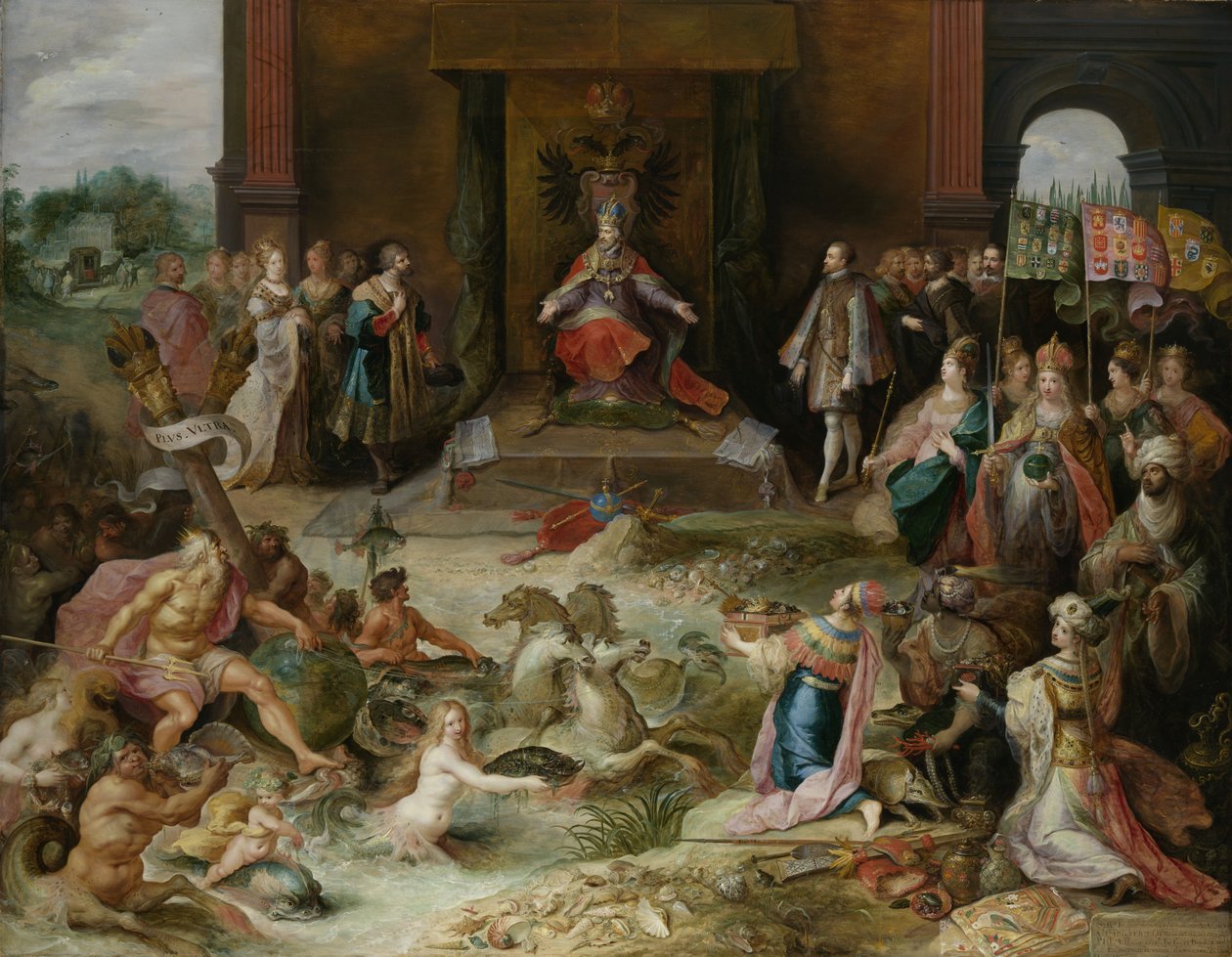 Allegoria keisari Kaarle V:n luopumisesta Brysselissä, n. 1630-1640 tekijältä Frans II Francken the Younger