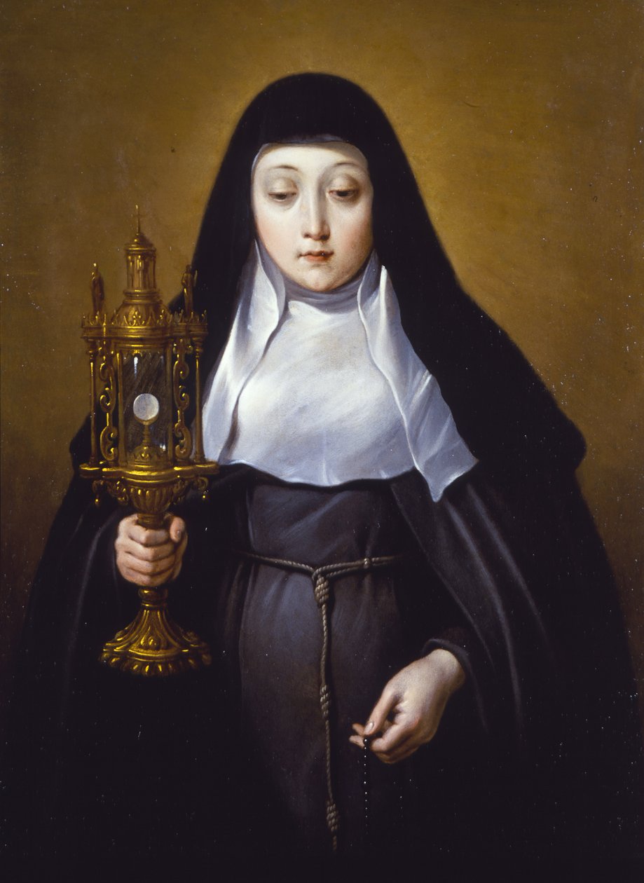 St Claire pitelee Monstrancea eukaristian kanssa (öljy kuparilla) tekijältä Frans Luyckx or Leux
