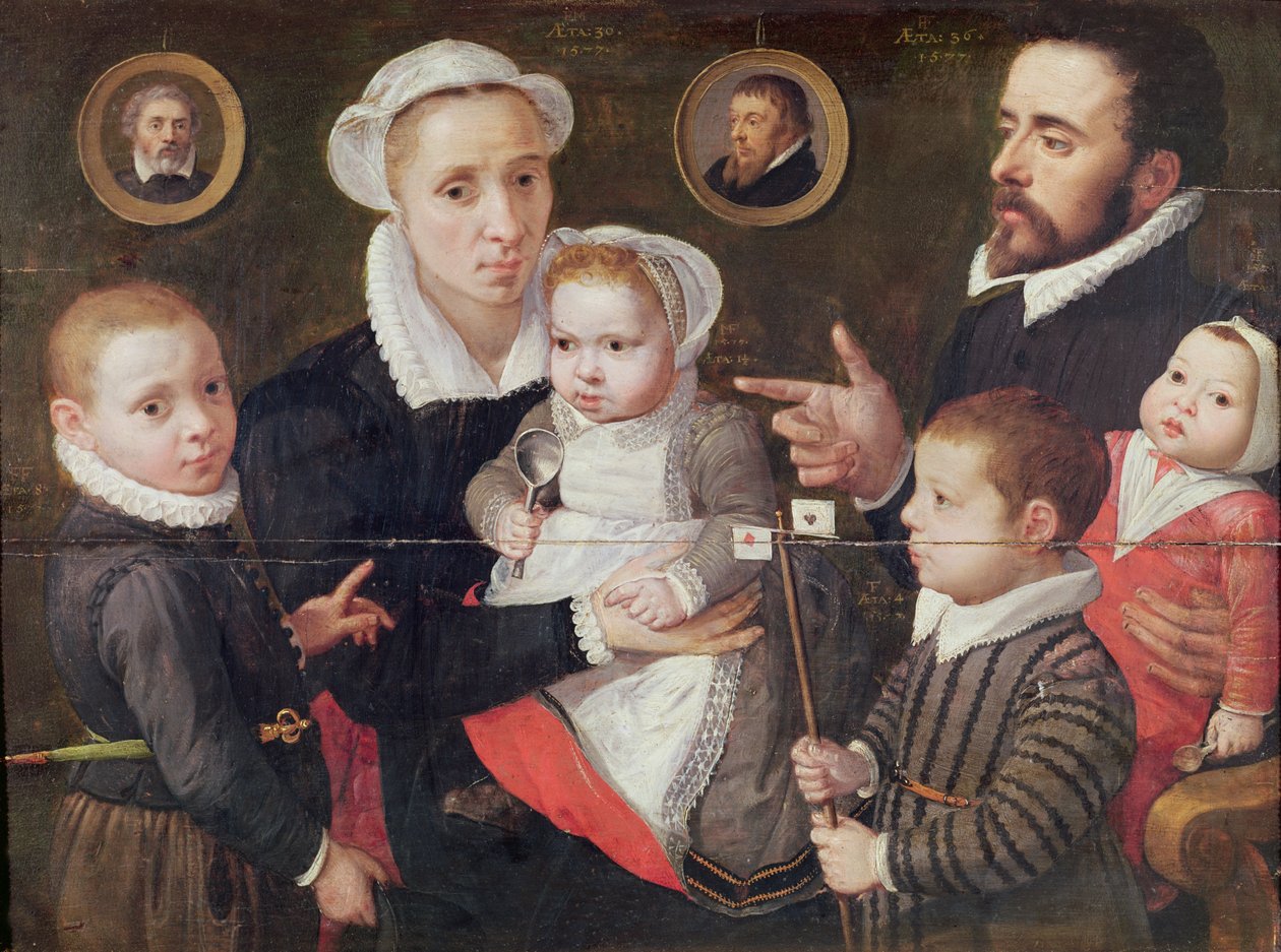 Muotokuva perheestä: vanhemmat lastensa ja esivanhempiensa kanssa, 1577 tekijältä Frans Menton d