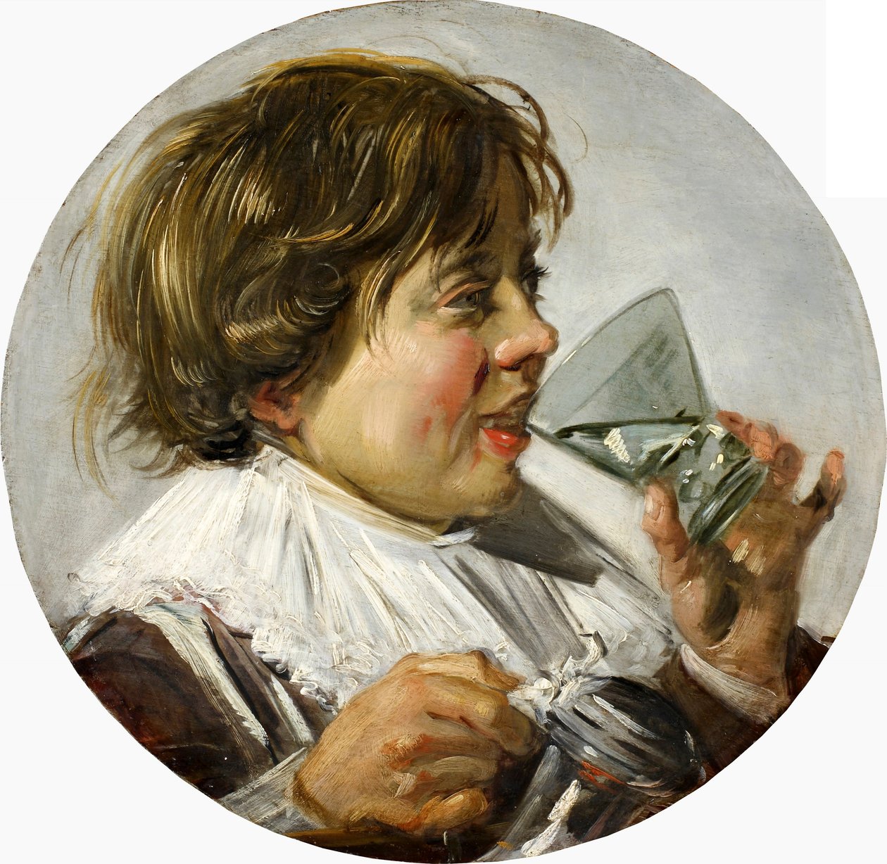 Brustbild eines lachenden Knaben mit Weinglas tekijältä Frans Hals