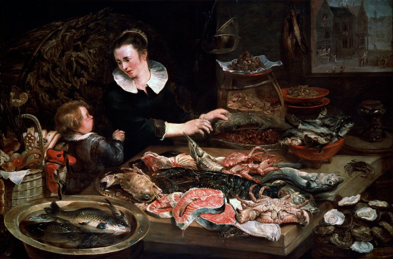A Fishmongers Shop, c1616-1618. tekijältä Frans Snyders or Snijders