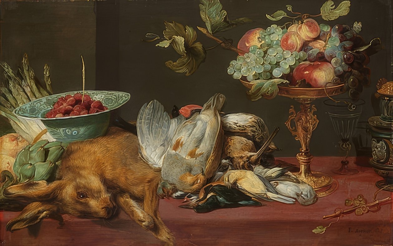 Asetelma pienriistalla ja hedelmillä tekijältä Frans Snyders or Snijders