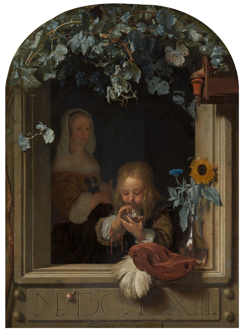 Poika puhaltaa kuplia, 1663 tekijältä Frans van Mieris