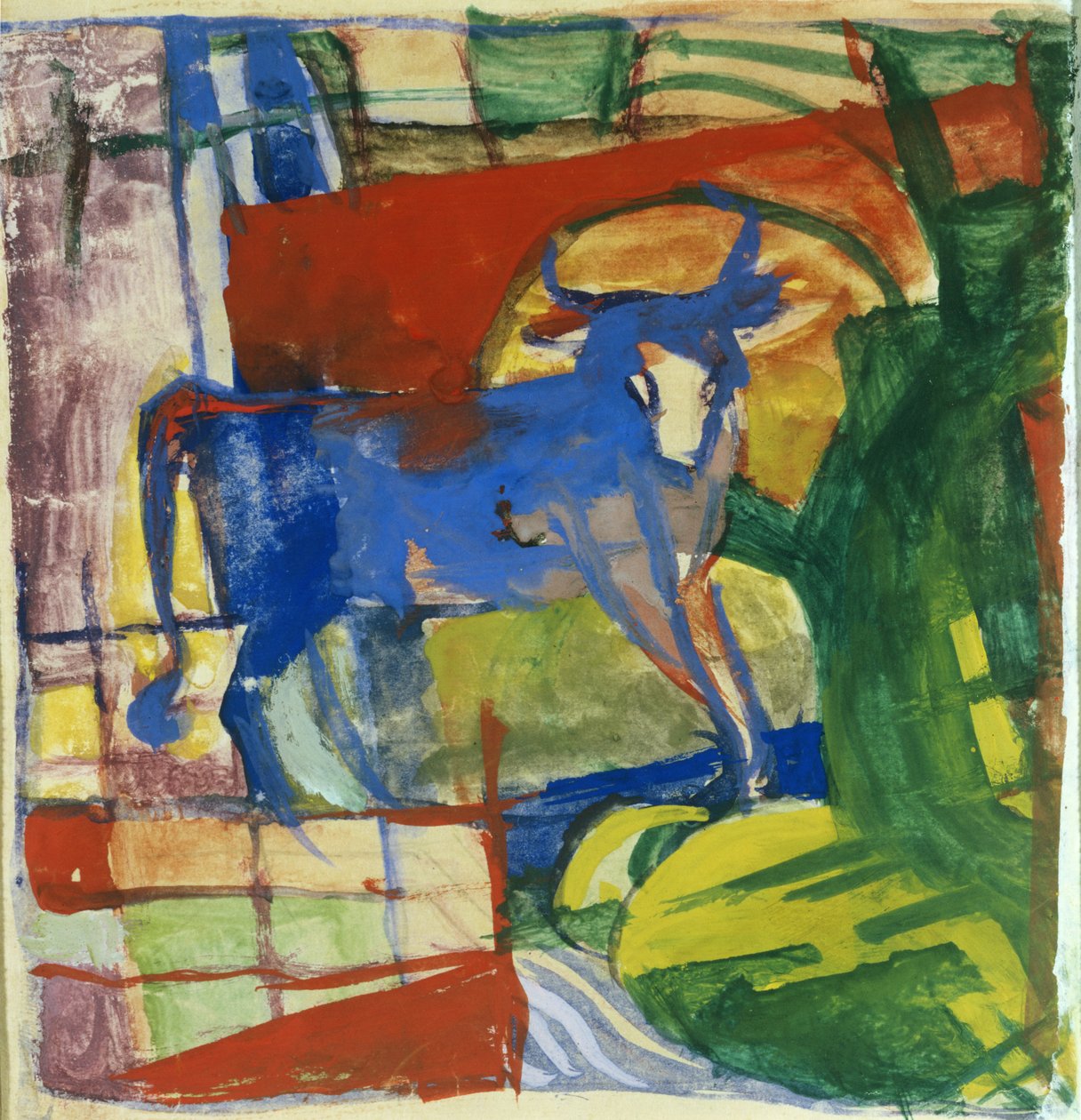Sininen lehmä, 1914 (tempera paperille) tekijältä Franz Marc