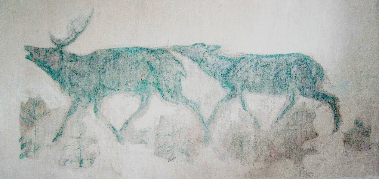 Fresko mit grün-blauen Hirschen tekijältä Franz Marc