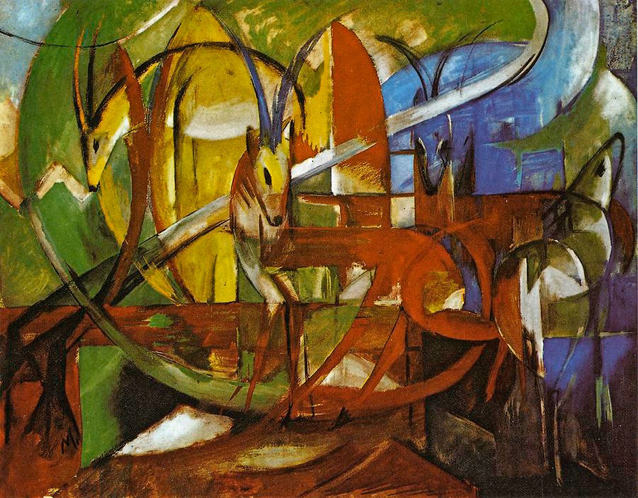 Gazellit, 1913 (tempera laivalla) tekijältä Franz Marc