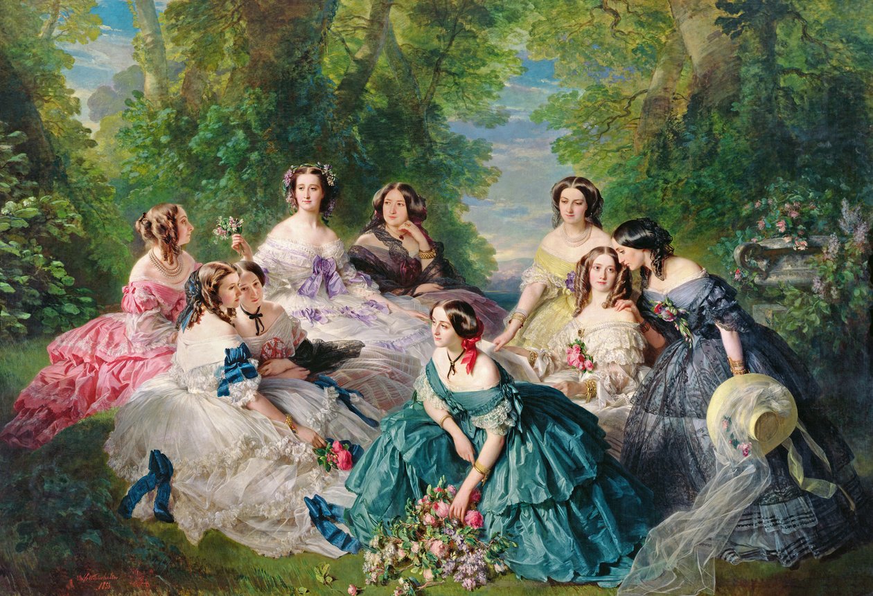 Keisarinna Eugenie (1826-1920) Odotusnaistensa ympäröimänä, 1855 tekijältä Franz Xaver Winterhalter