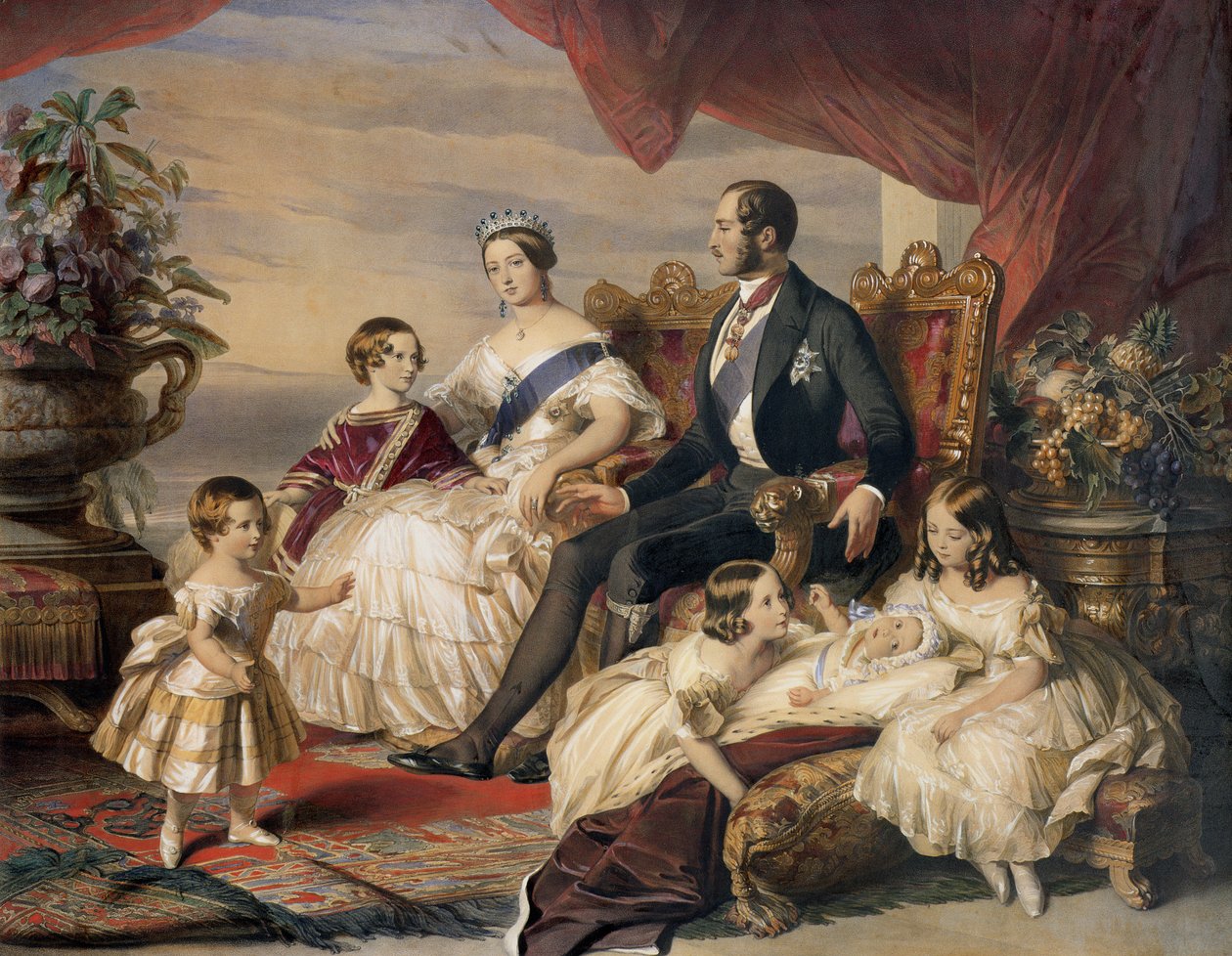 Kuningatar Victoria (1819-1901) ja prinssi Albert (1819-61) viiden lapsensa kanssa, 1846 (värikaiverrus) tekijältä Franz Xaver Winterhalter