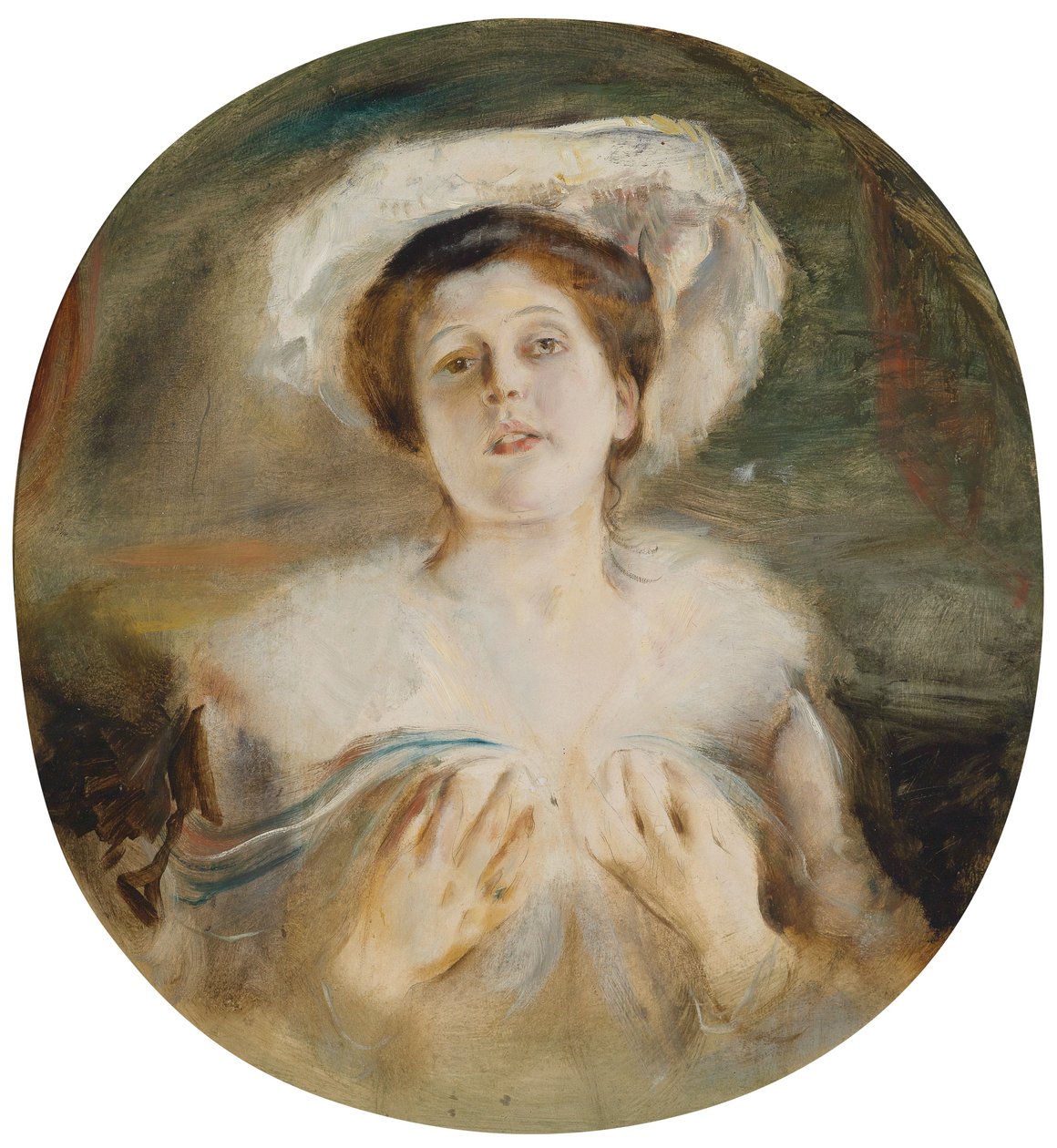 Bildnis einer Dame mit mit weißem Hut tekijältä Franz Seraph von Lenbach