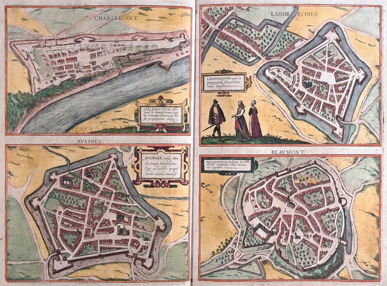 Charlemont, Beaumont, Avesnes ja Landrecies, Ranska (kaiverrus tekijältä Franz Hogenberg