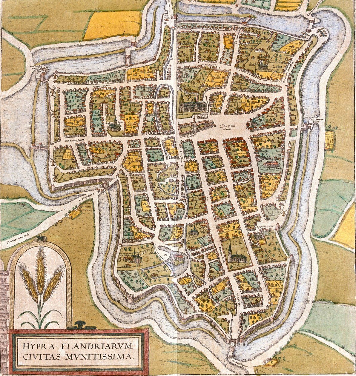 Plan de Ypres (Hypra), Belgia (etsaus tekijältä Franz Hogenberg