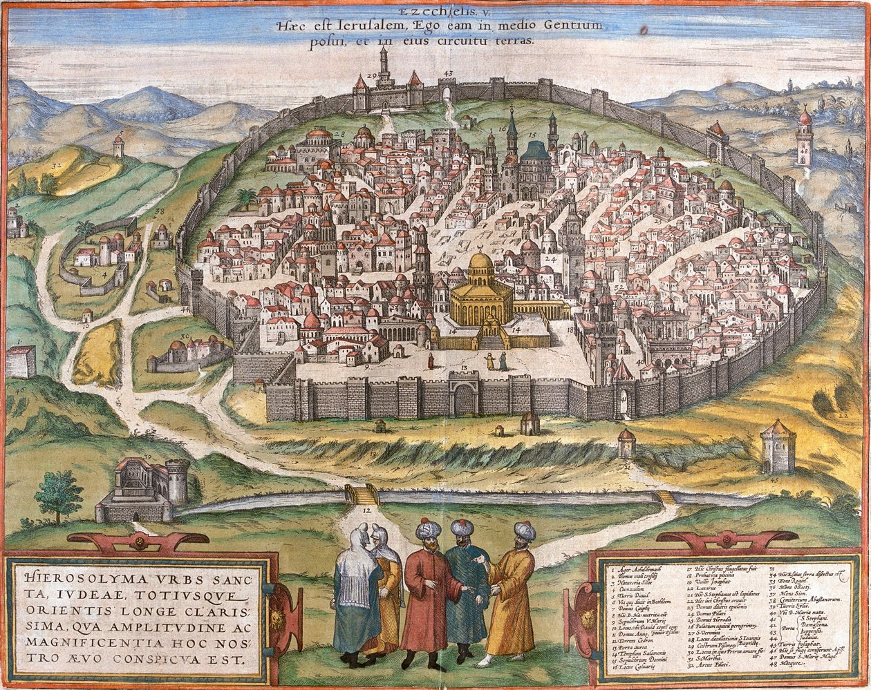 Näkymä Jerusalemista (Jerusalem), Israelista (etsaus tekijältä Franz Hogenberg