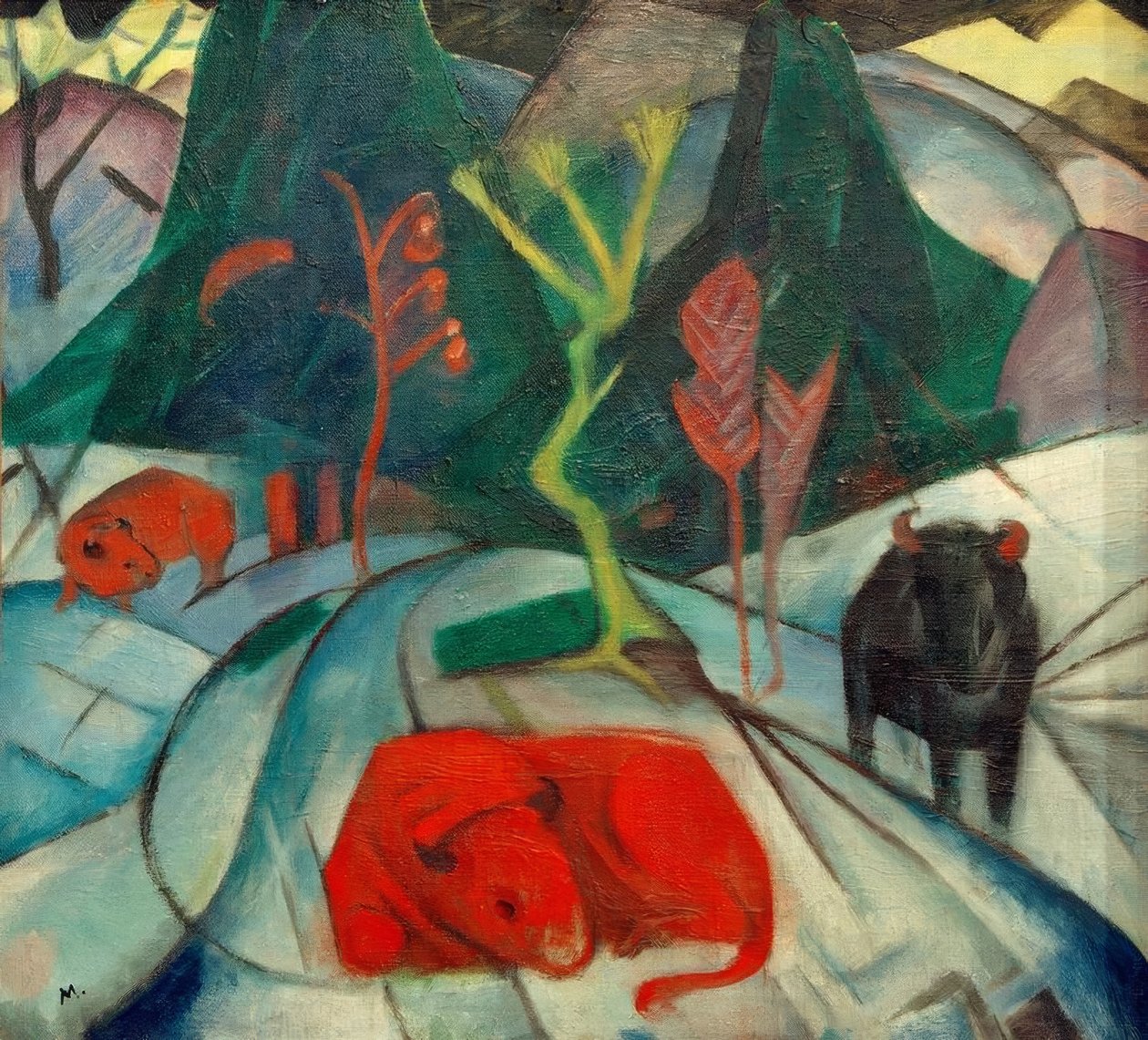 Biisonit talvella (punaiset biisonit) tekijältä Franz Marc