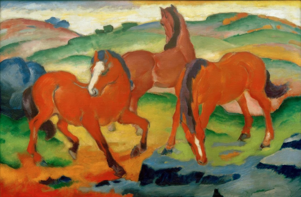 Die roten Pferde (Weidende Pferde IV) tekijältä Franz Marc