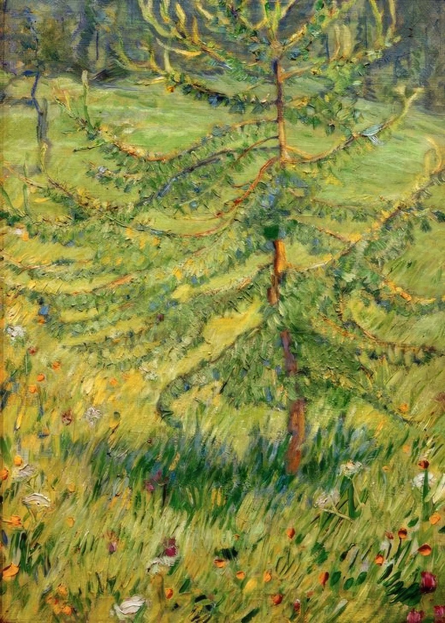 Nuori lehtikuusi metsäisellä niityllä tekijältä Franz Marc