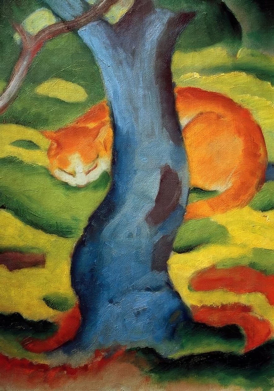 Kinderbild (Katze hinter einem Baum) tekijältä Franz Marc