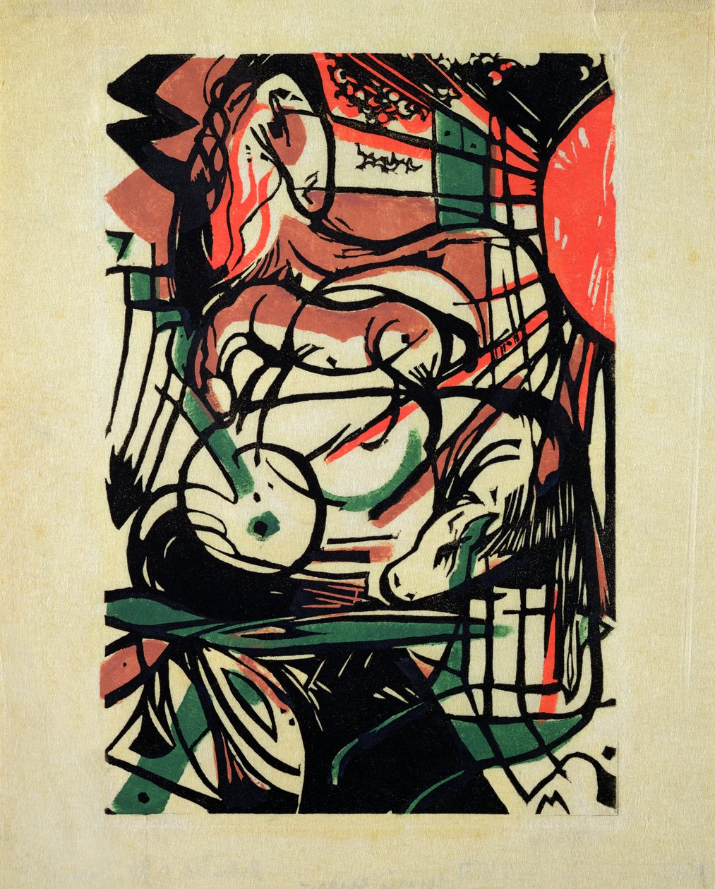 Hevosen syntymä, 1913 tekijältä Franz Marc