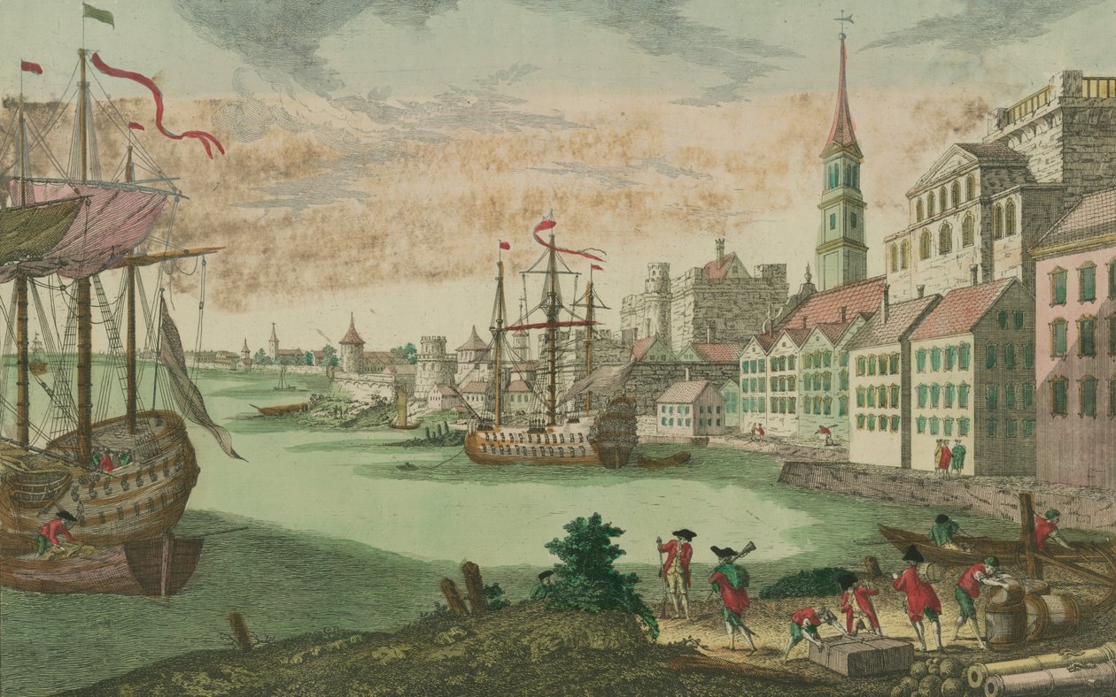 Satama Bostonissa, Massachusettsissa, n. 1770-80 tekijältä Franz Xaver Habermann
